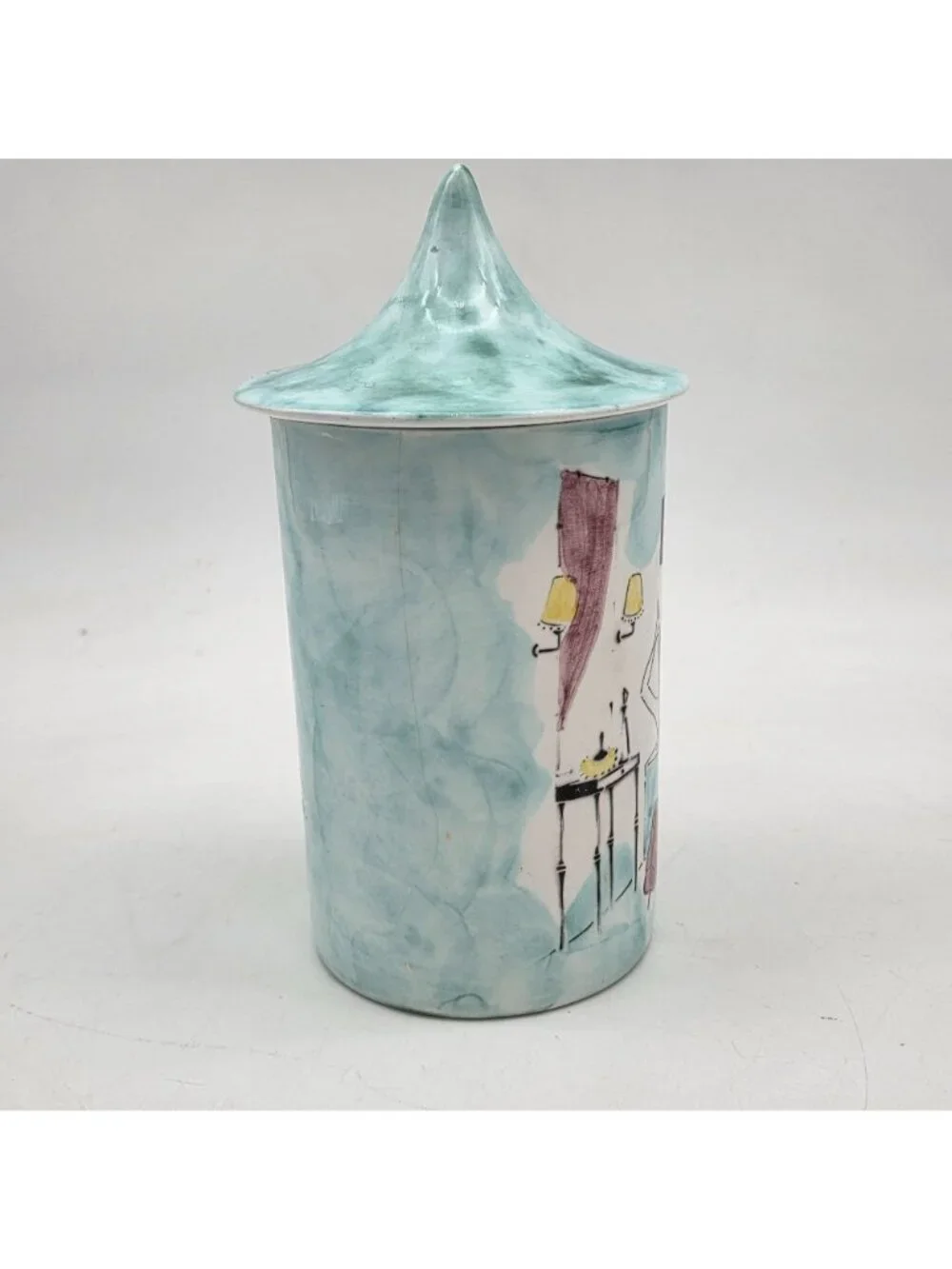 MCM Ceramica Di Milano Italy Hand-Painted Porcelain Canister Retro Bath Scene